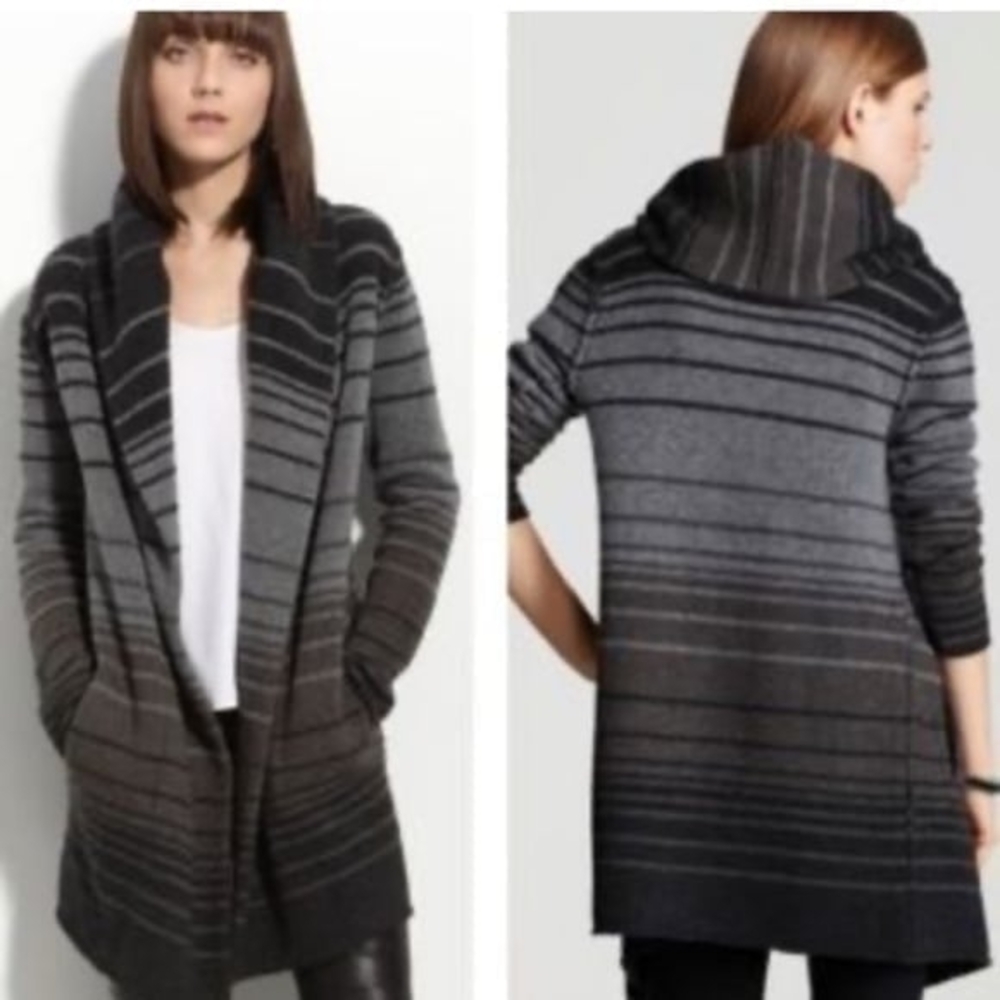 Vince Sophie Striped Cardigan Cashmere Wool Yak Alpaca Size S